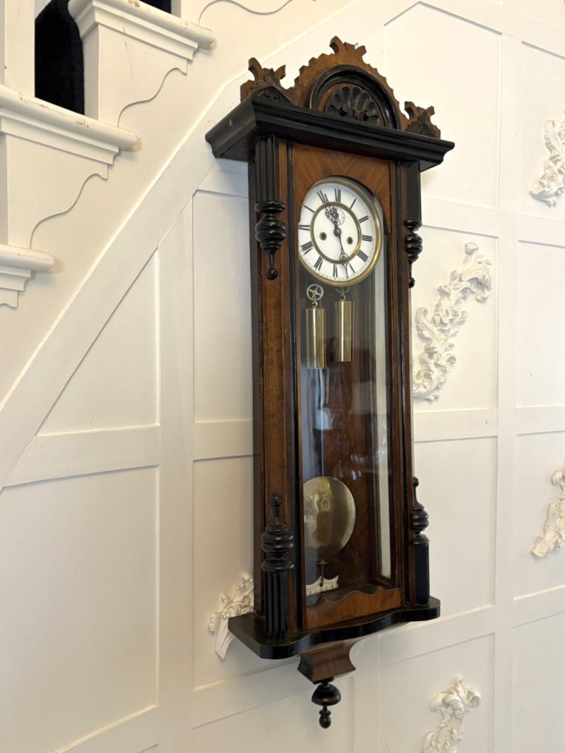 Antique Vienna Walnut Double Weight Wall Clock - Image 3